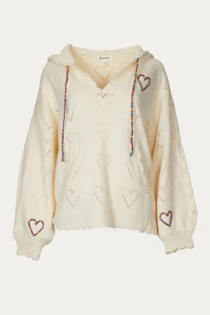 HEART POINTELLE-KNIT SWEATER