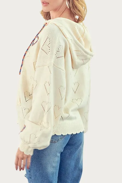 HEART POINTELLE-KNIT SWEATER