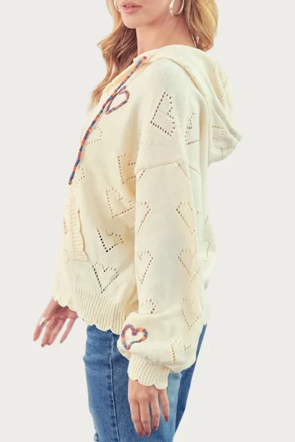 HEART POINTELLE-KNIT SWEATER