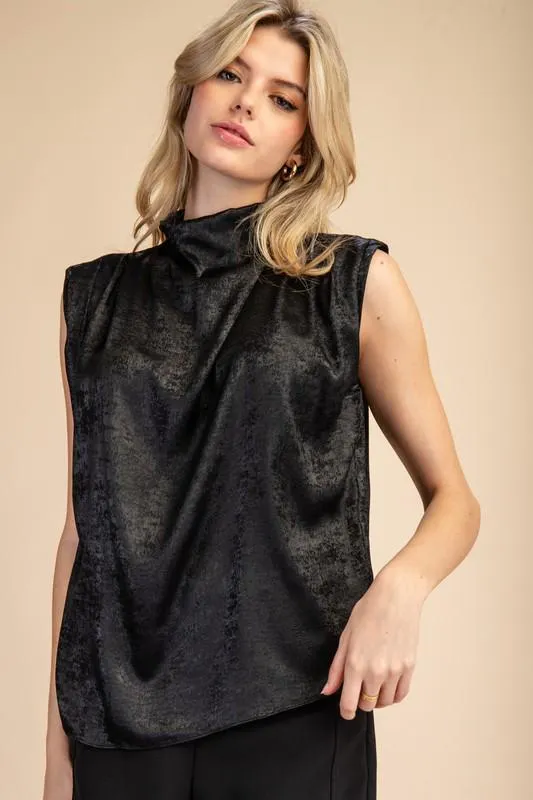 High neck black sleeveless top