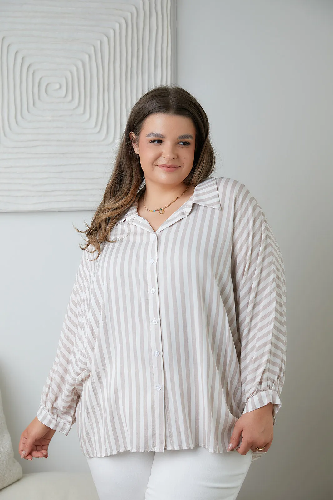 High Standards Striped Button-Up Top