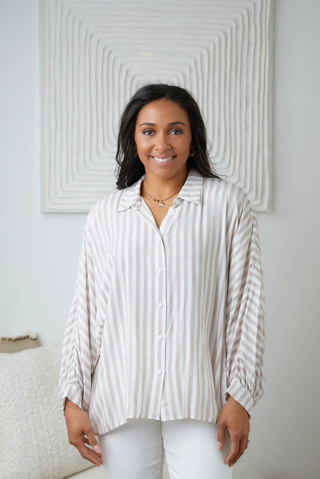 High Standards Striped Button-Up Top