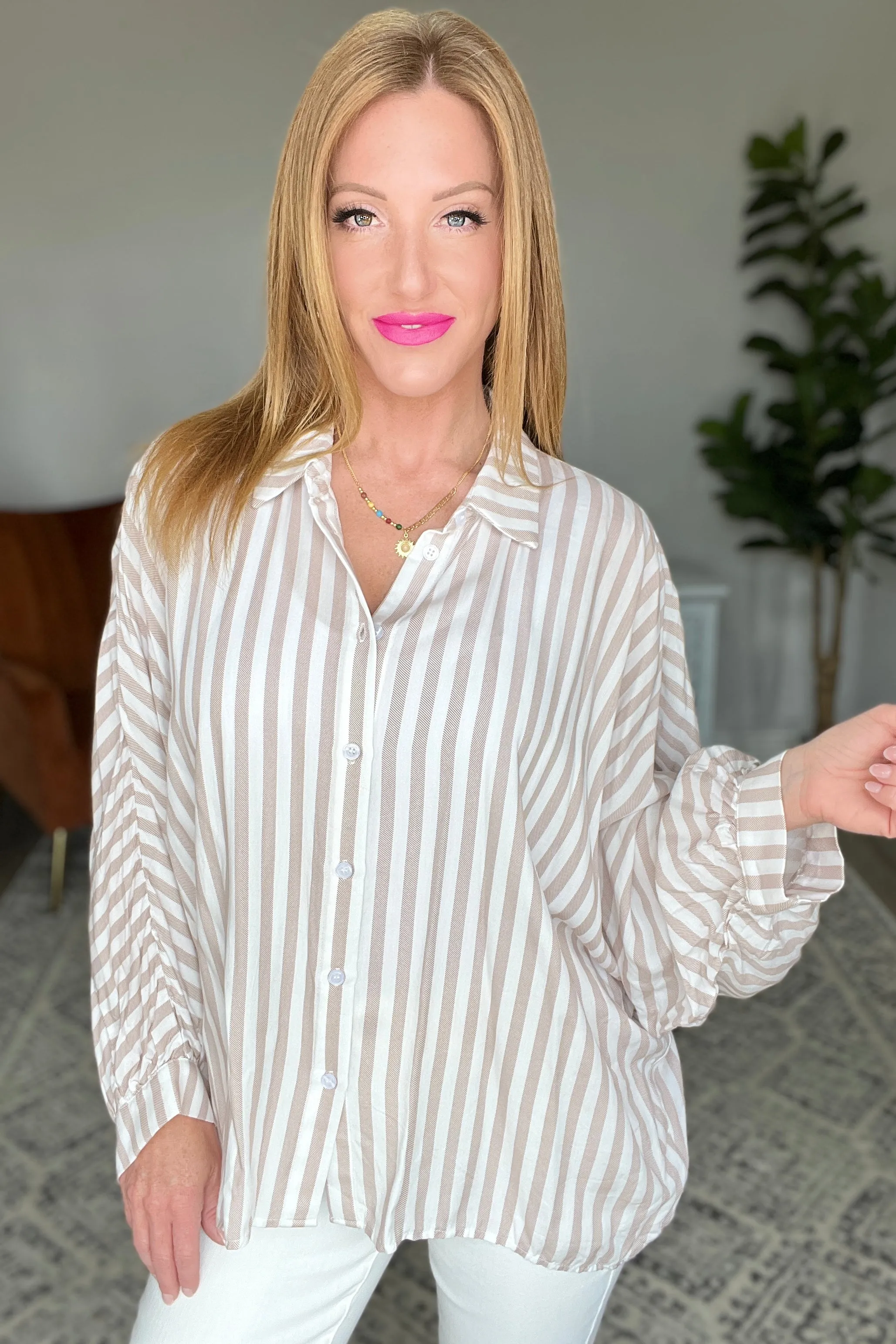 High Standards Striped Button-Up Top