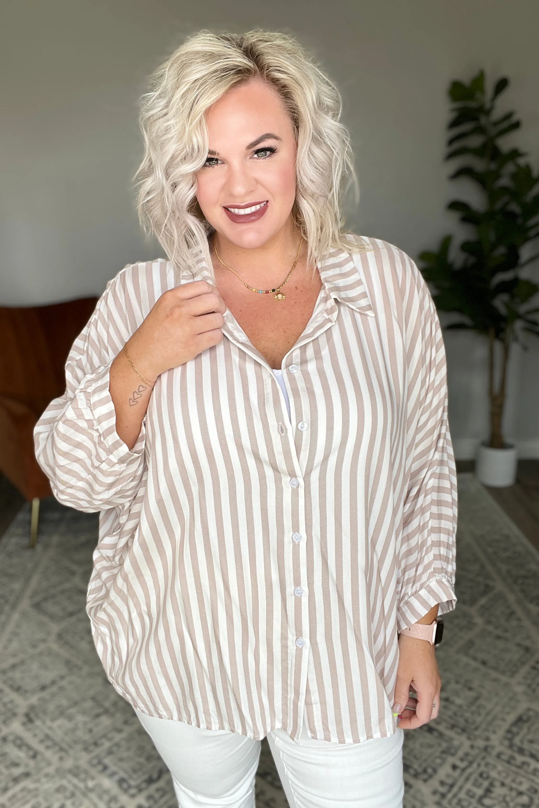 High Standards Striped Button-Up Top