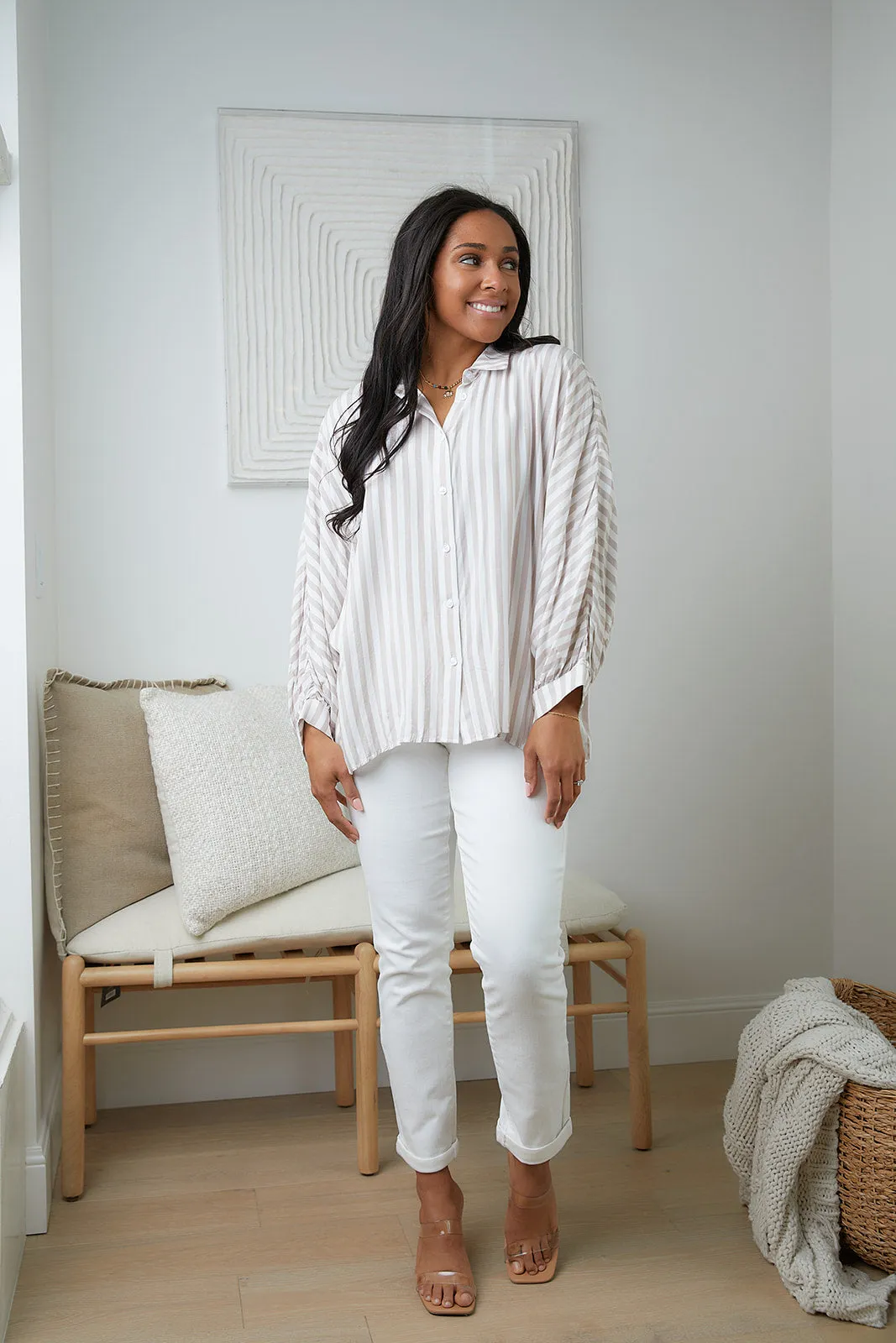 High Standards Striped Button-Up Top