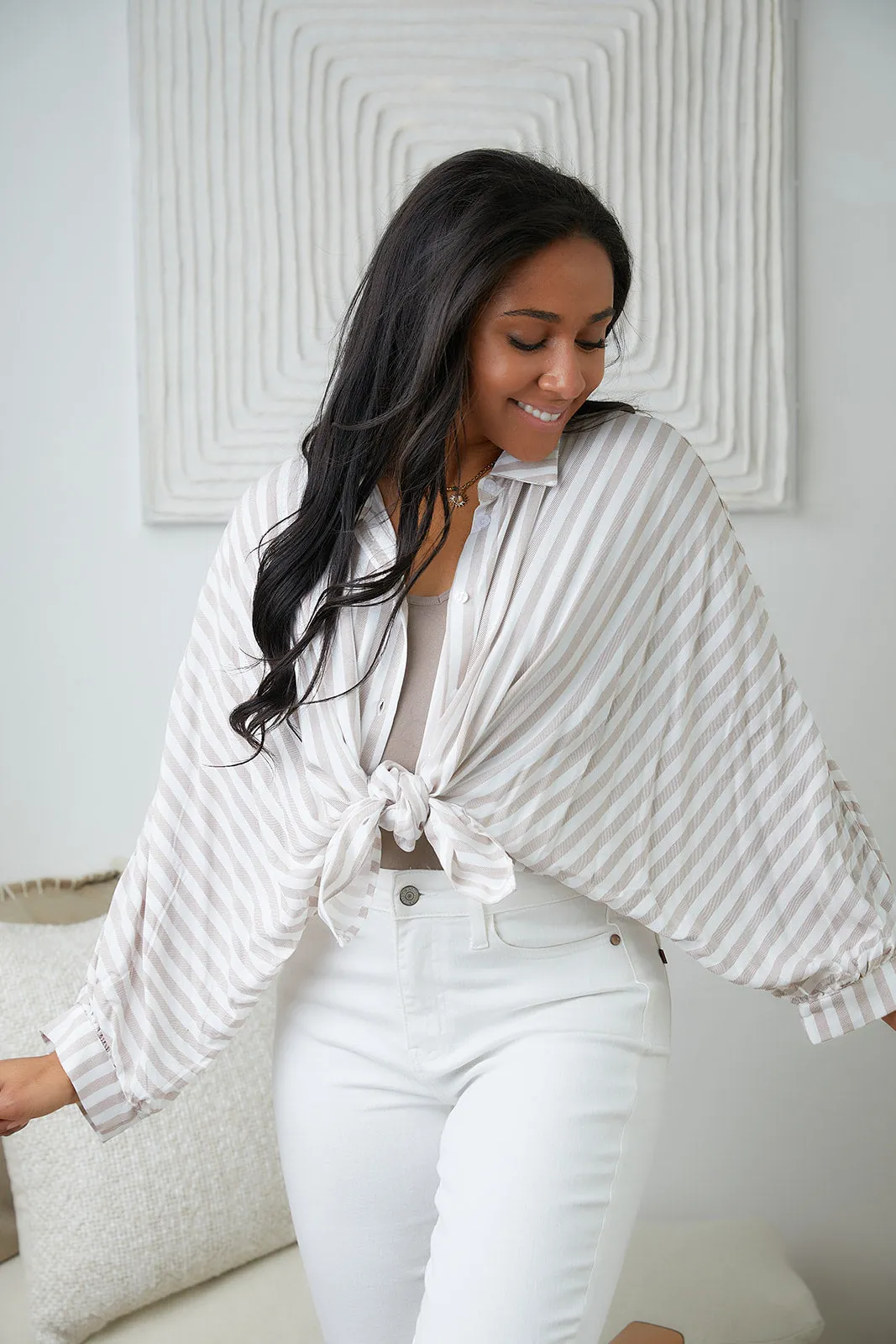 High Standards Striped Button-Up Top