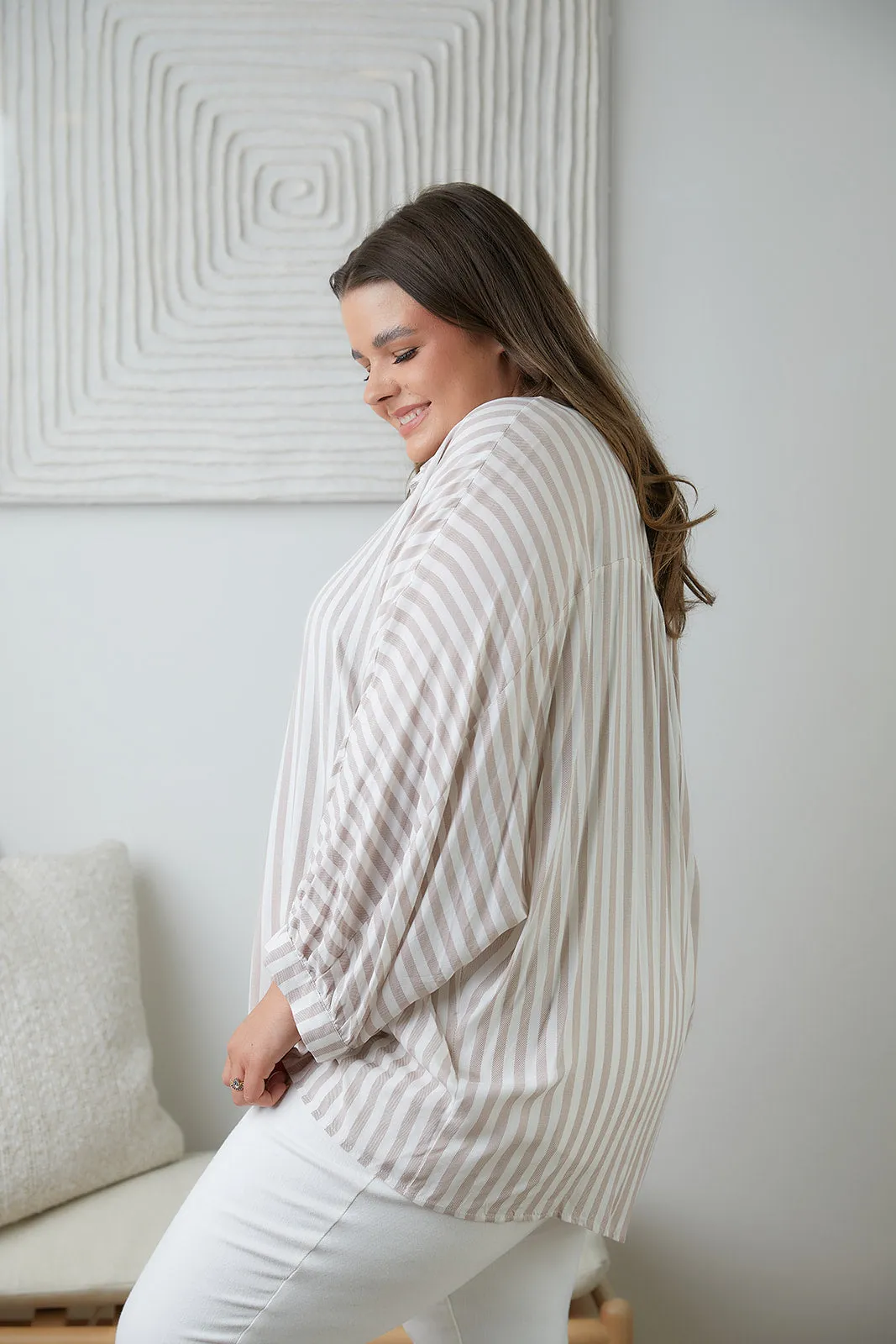 High Standards Striped Button-Up Top