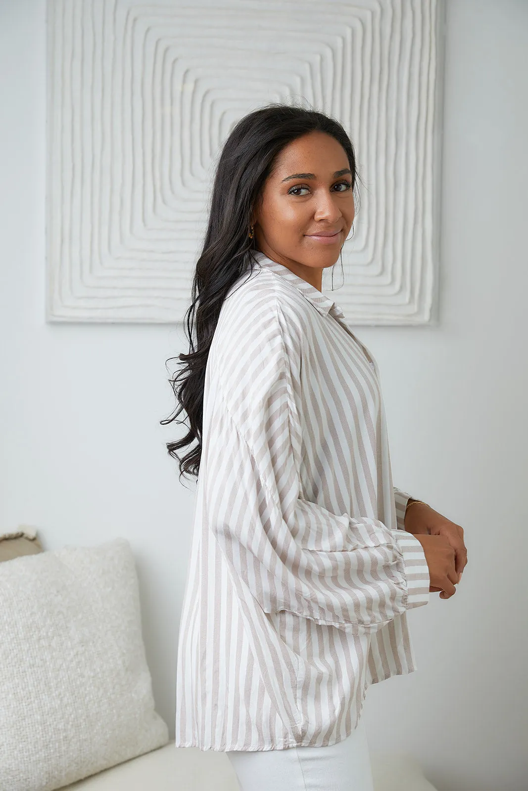 High Standards Striped Button-Up Top