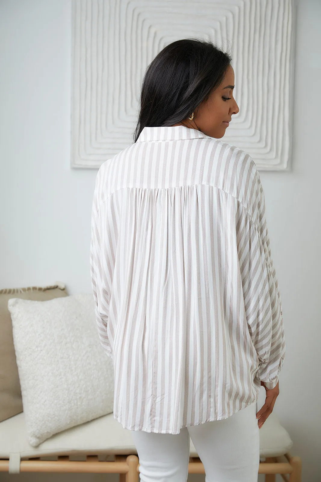 High Standards Striped Button-Up Top