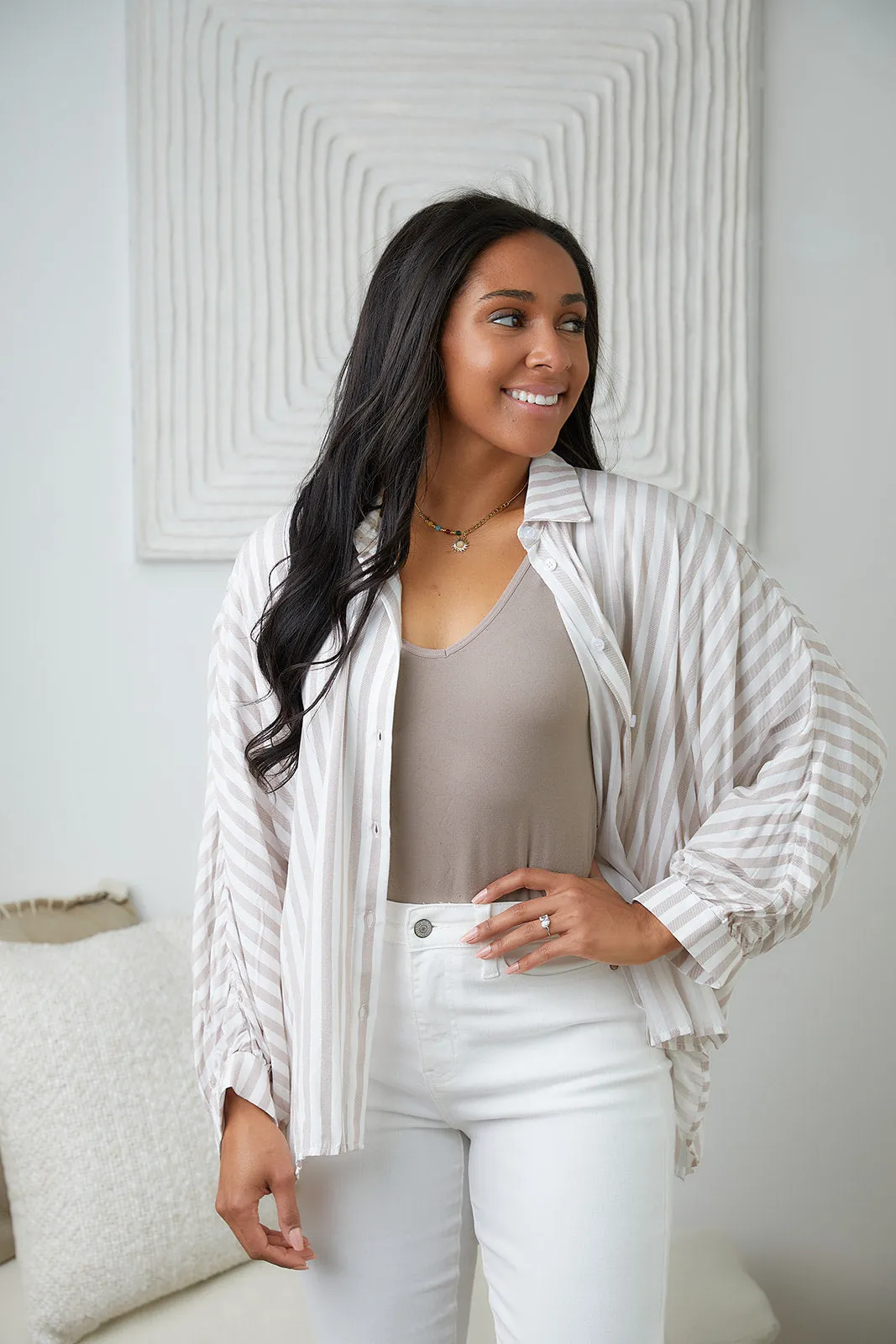 High Standards Striped Button-Up Top