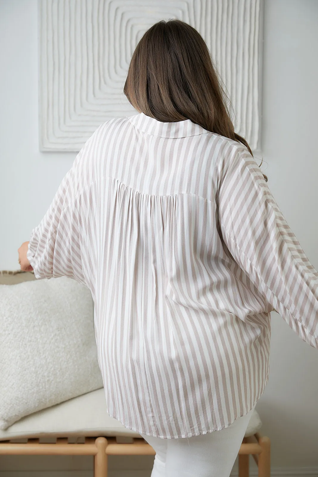 High Standards Striped Button-Up Top