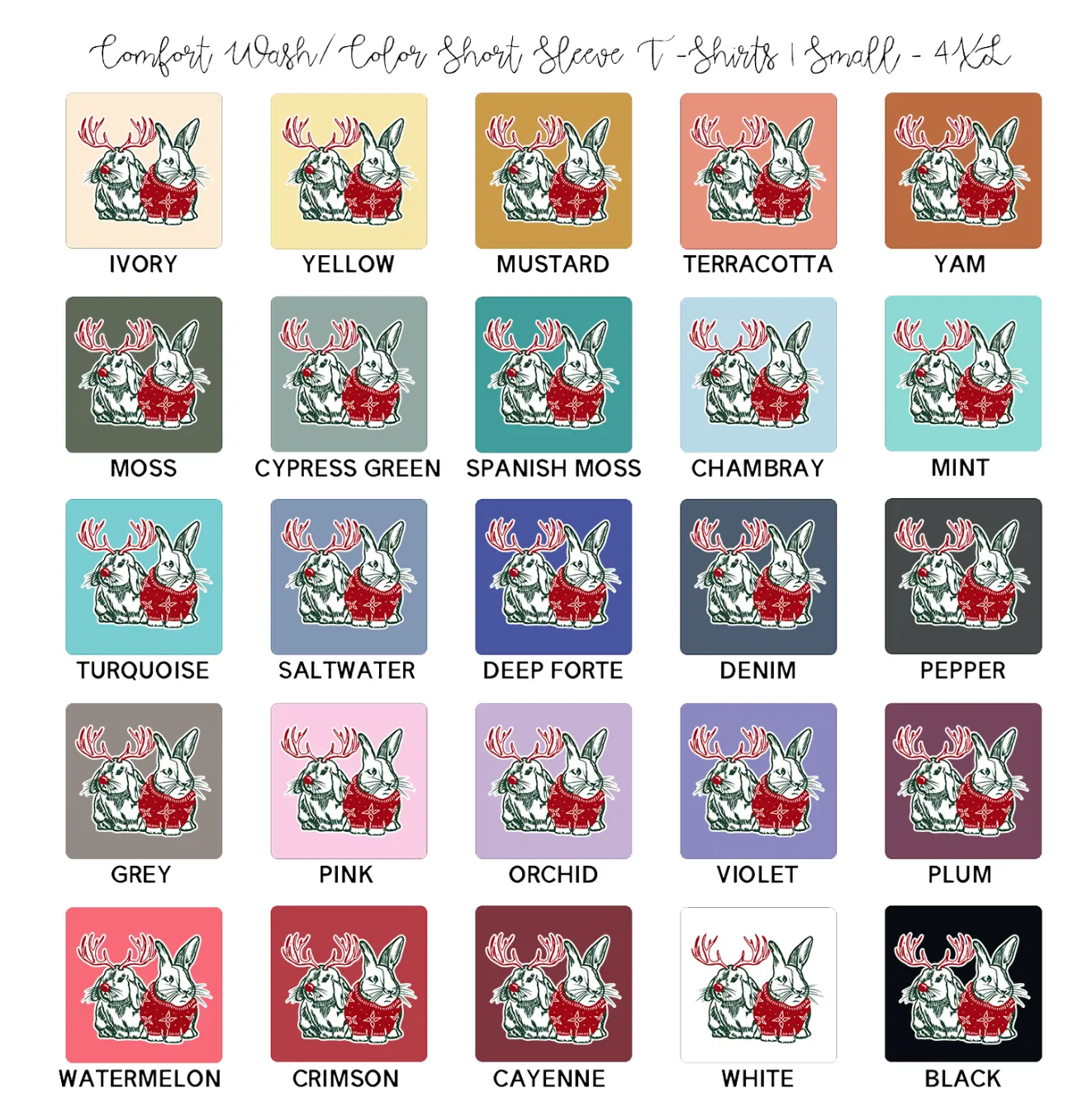 Holiday Rabbit Duo ComfortWash/ComfortColor T-Shirt (S-4XL) - Multiple Colors!