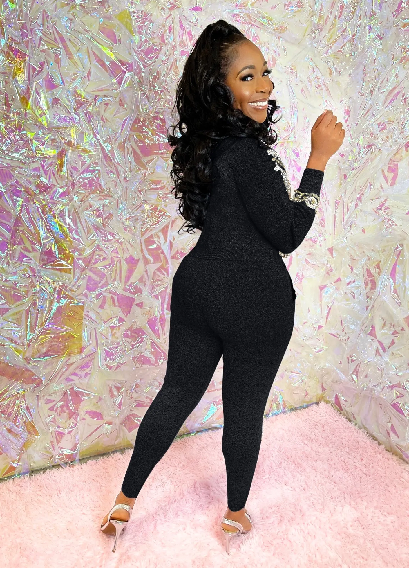 Latesha- 2 pcs Embellished Sweater Tracksuit Set (NEW)