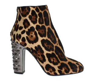 Leopard Pony Hair Leather Boots Shoes