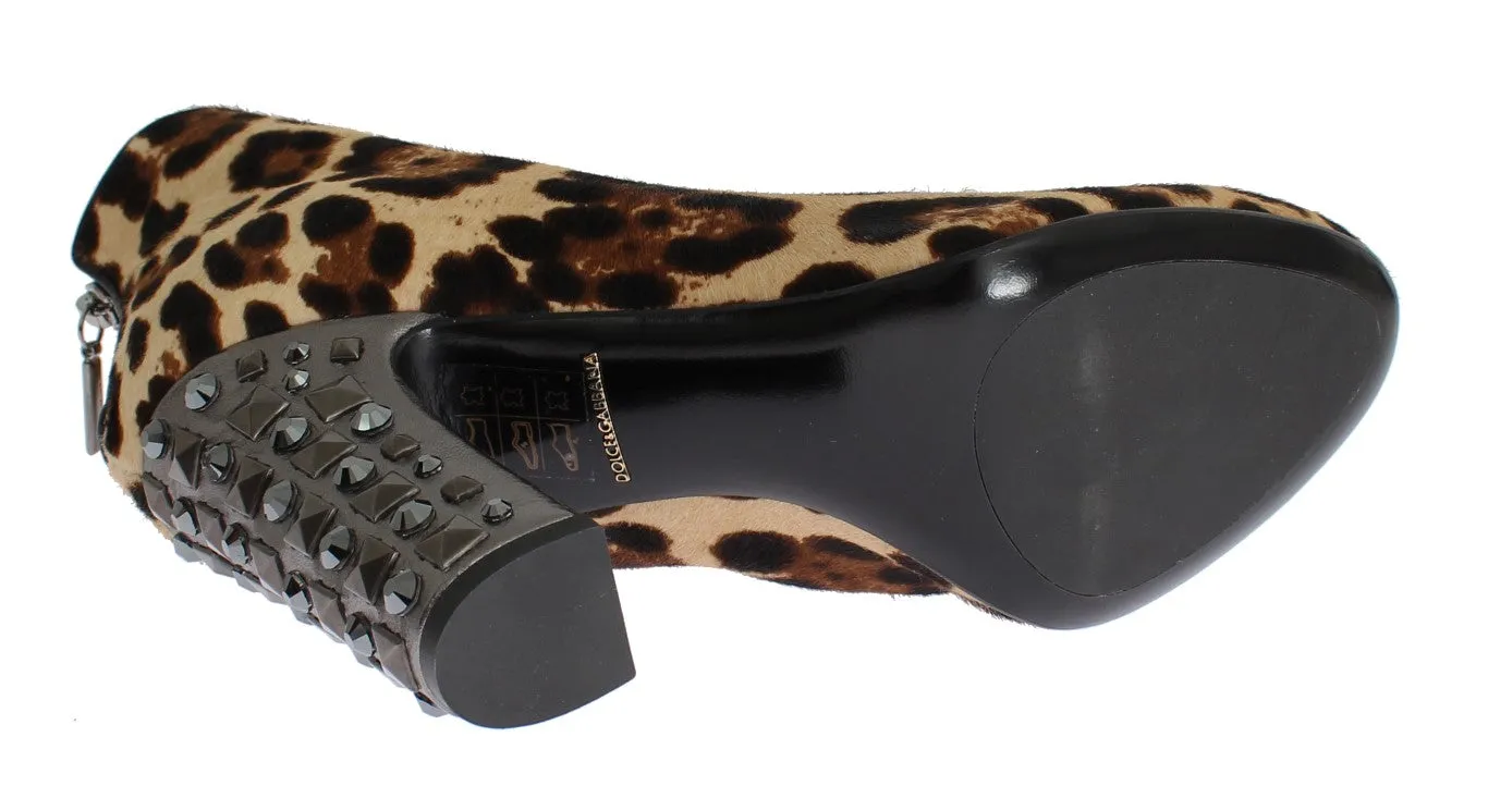 Leopard Pony Hair Leather Boots Shoes