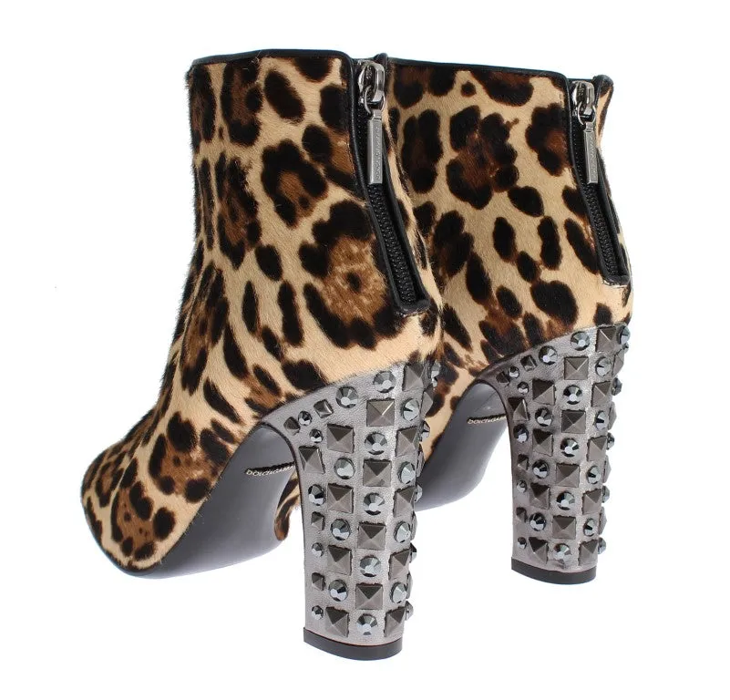 Leopard Pony Hair Leather Boots Shoes