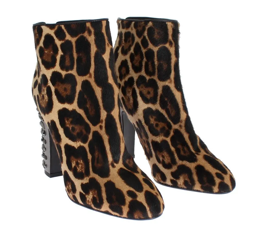 Leopard Pony Hair Leather Boots Shoes