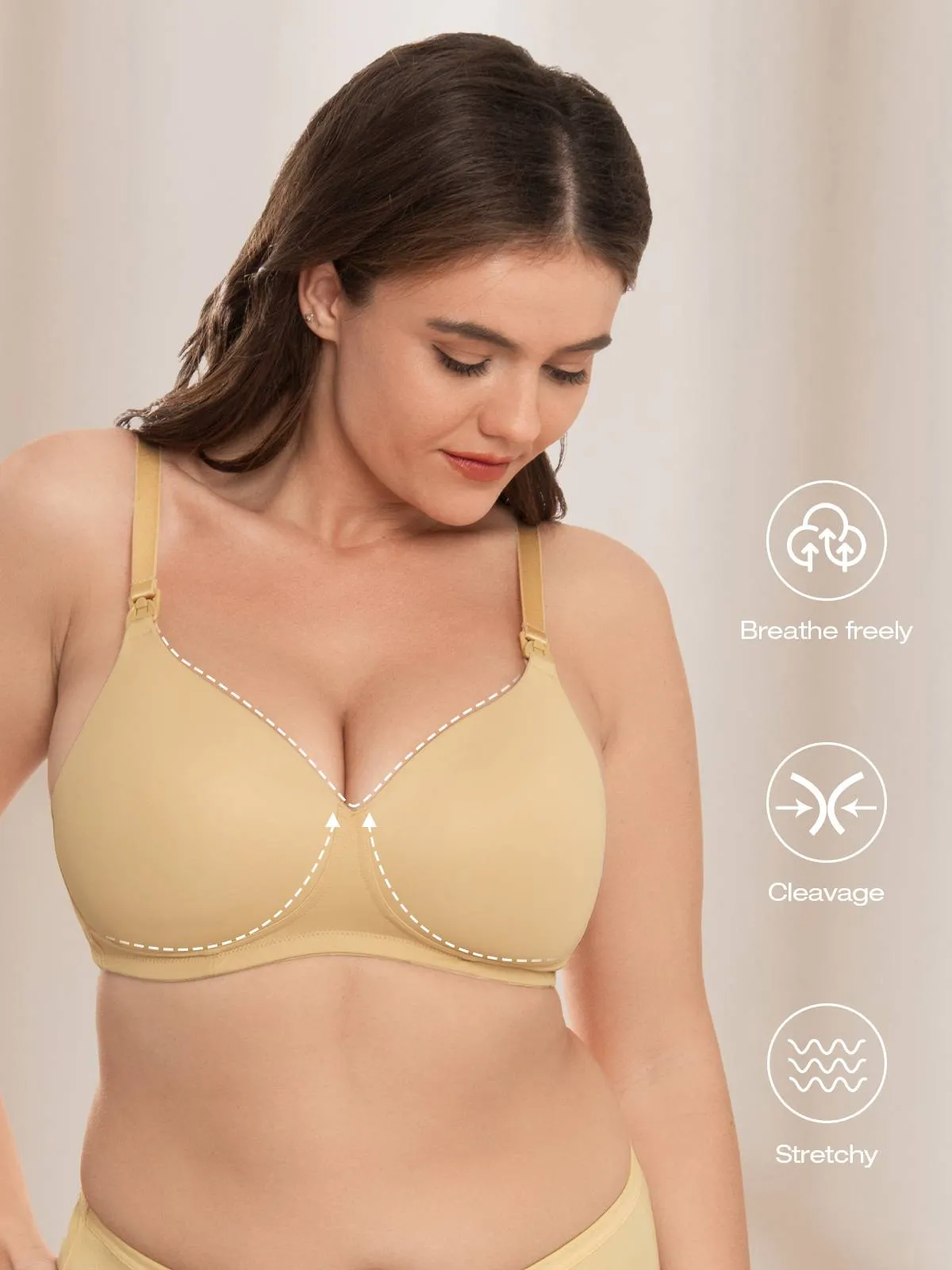Lightly Padded Wireless Breastfeeding Maternity Bra Nude
