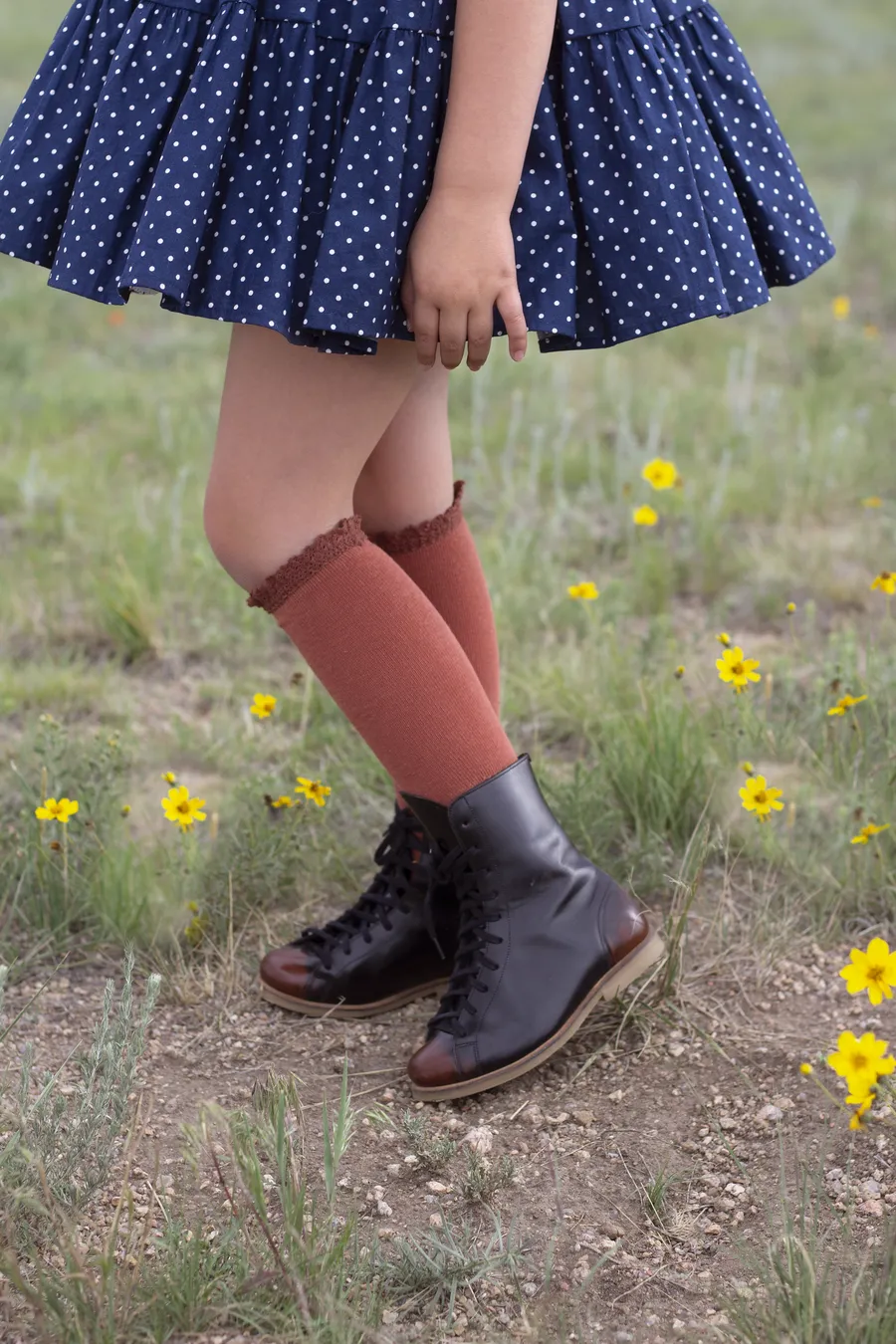Little Stocking Co Lace Top Knee High Socks - Rust w/Brown