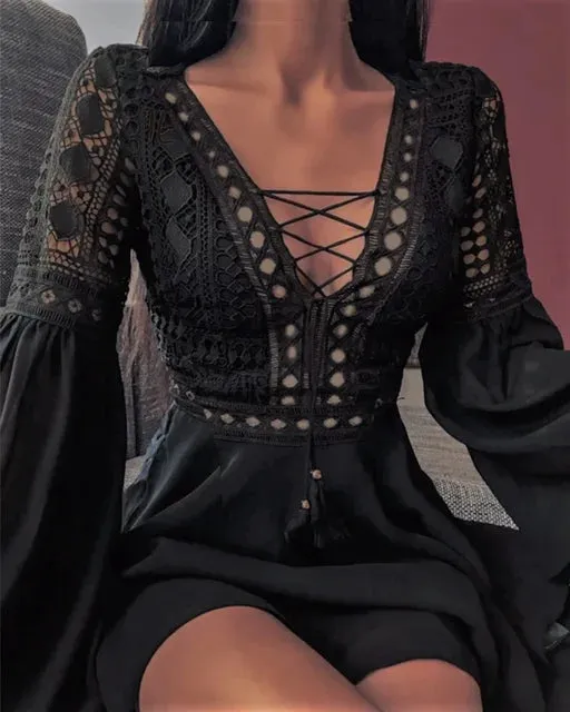 Long Sleeve Solid Color Mini Dress
