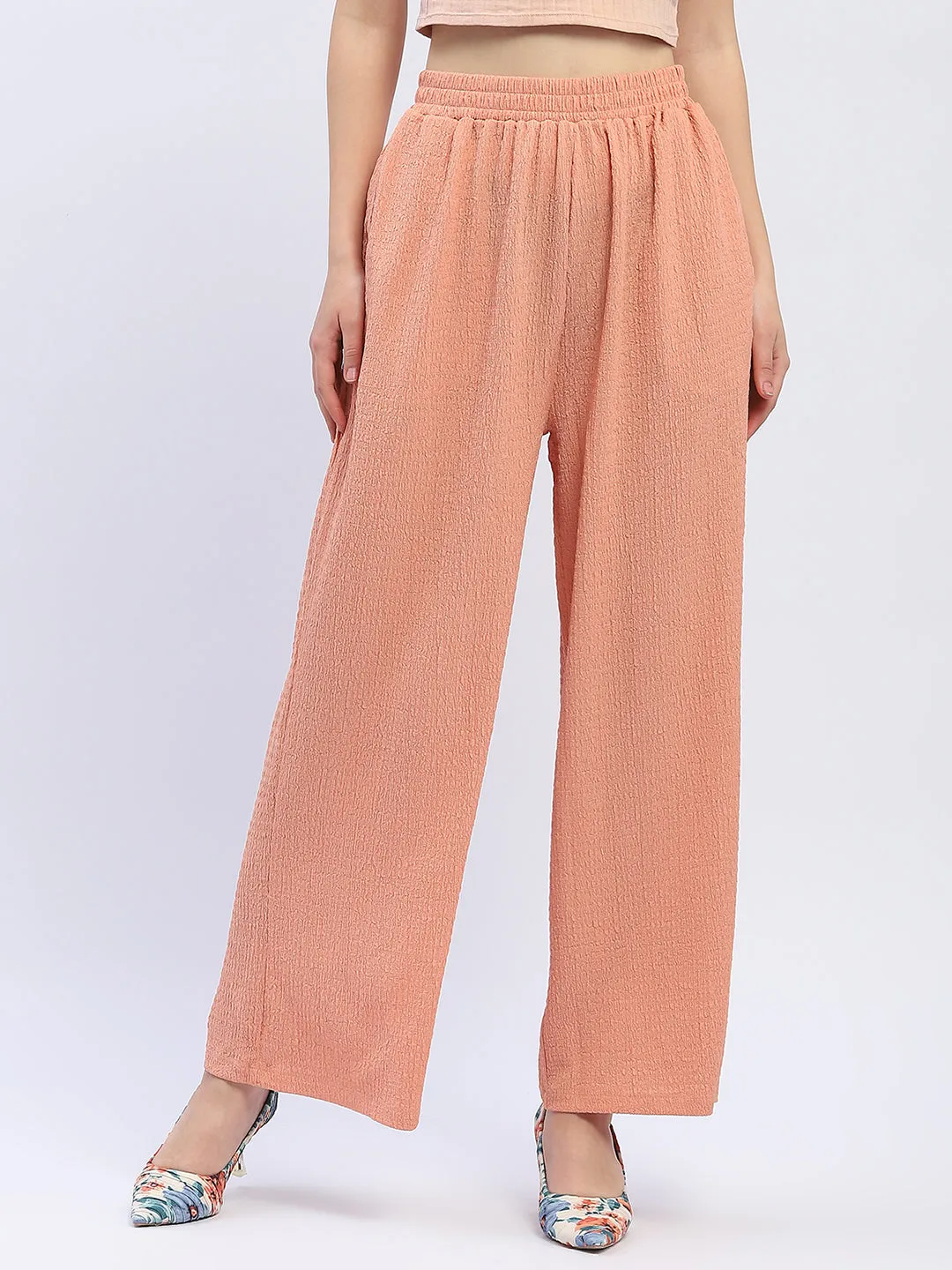 Madame Solid Peach Textured Palazzo