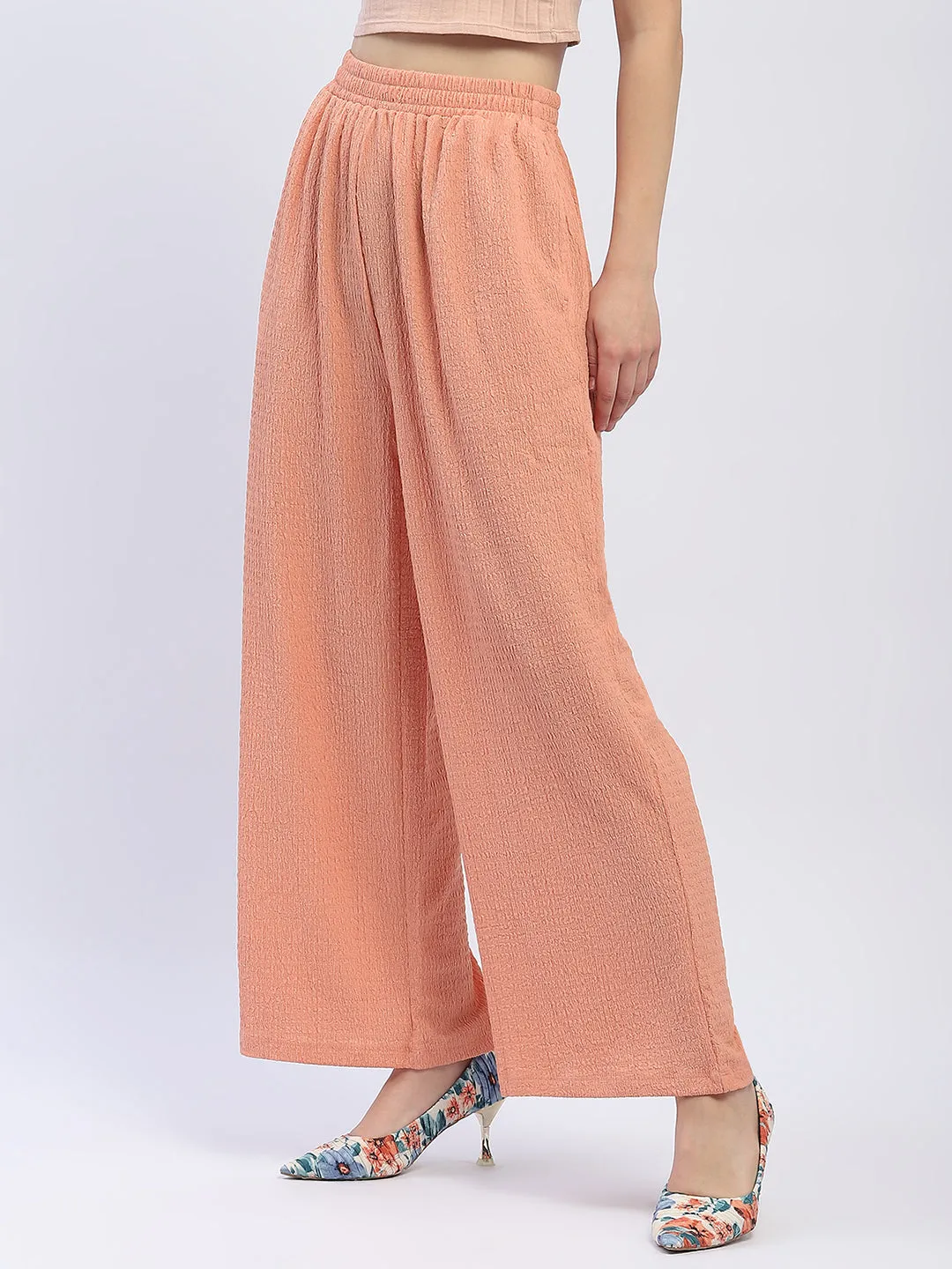 Madame Solid Peach Textured Palazzo