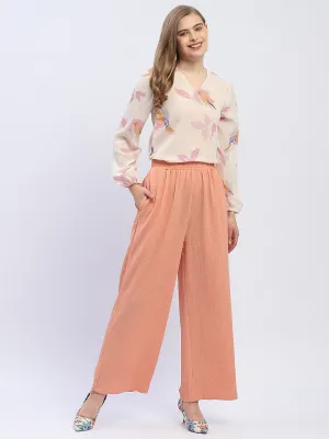 Madame Solid Peach Textured Palazzo