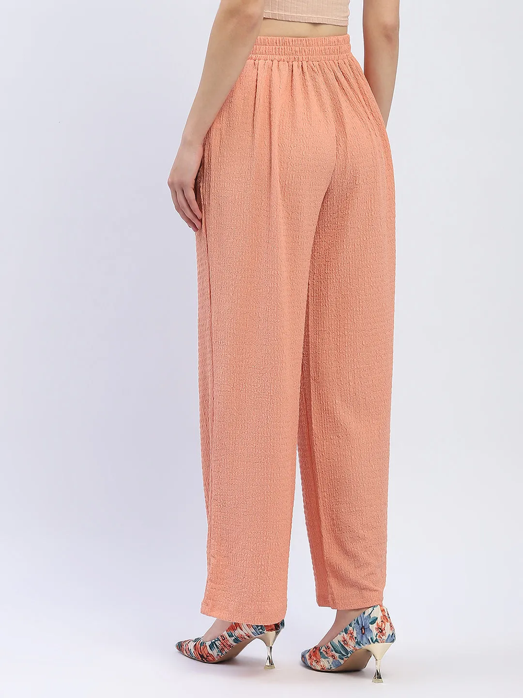 Madame Solid Peach Textured Palazzo