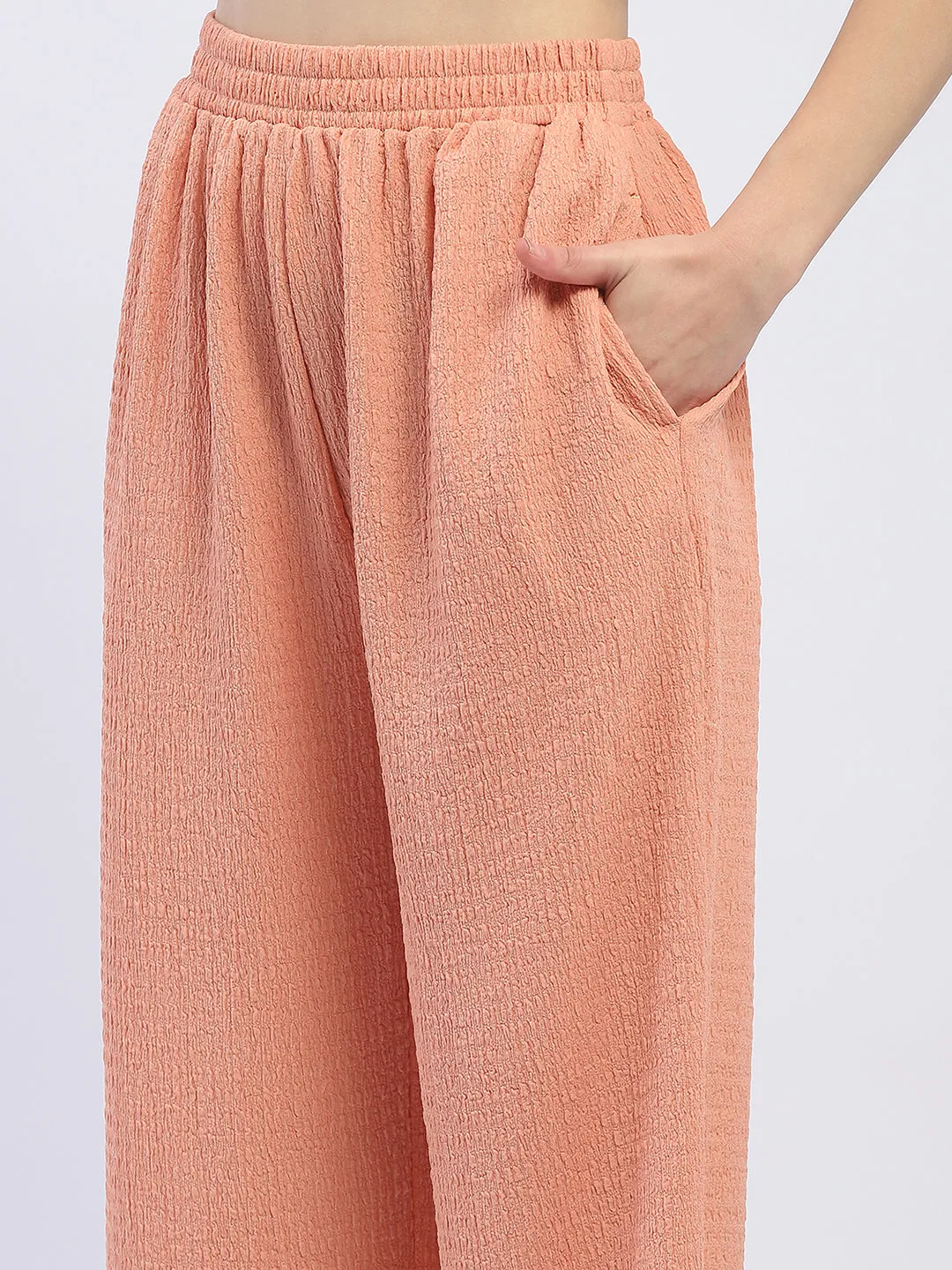 Madame Solid Peach Textured Palazzo