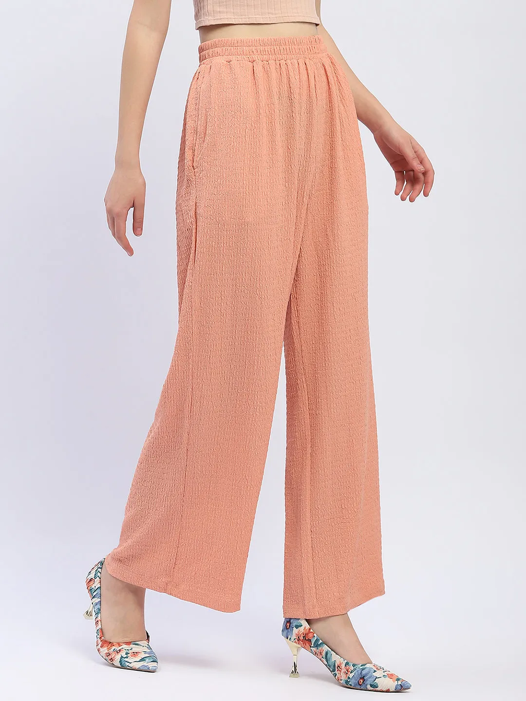 Madame Solid Peach Textured Palazzo