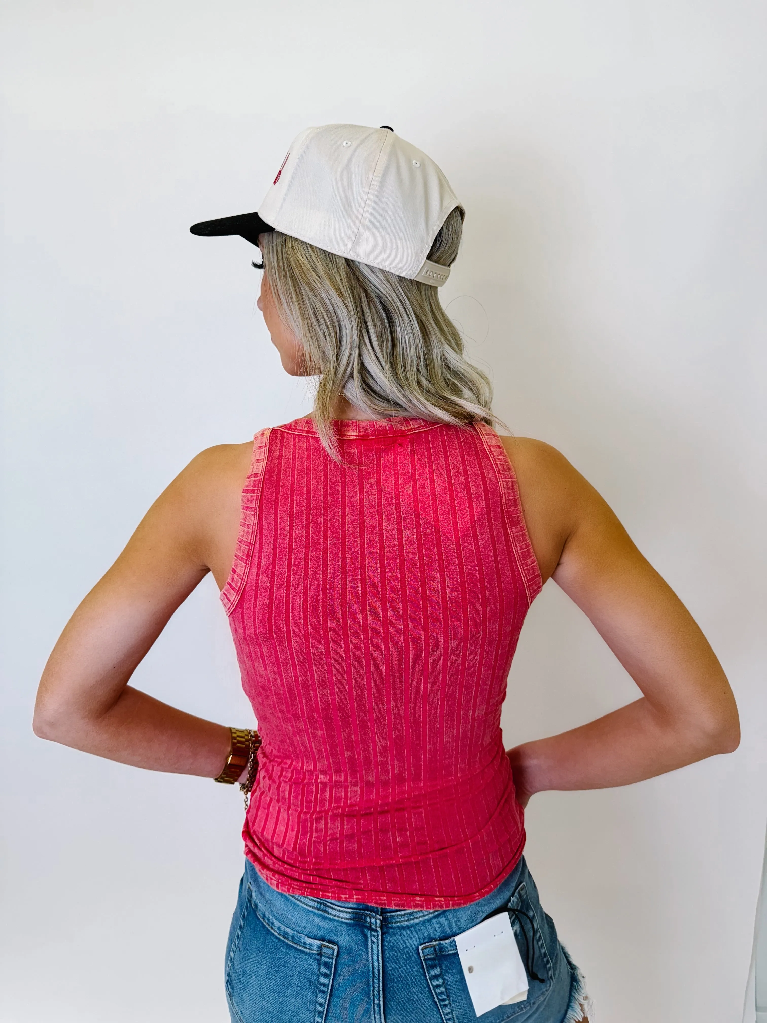 Magenta Ribbed Sleeveless Top