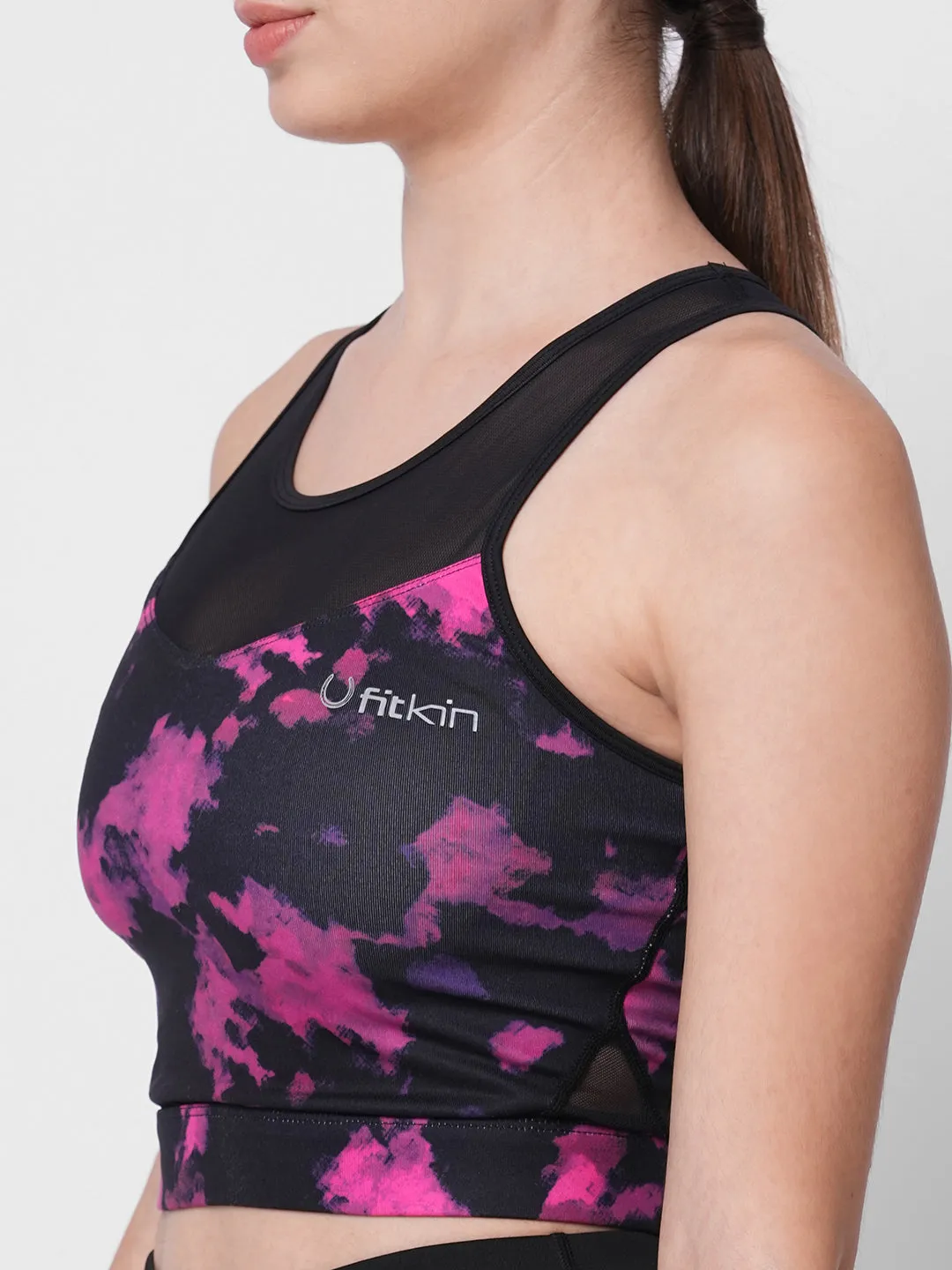 Multi print styled back sports bra