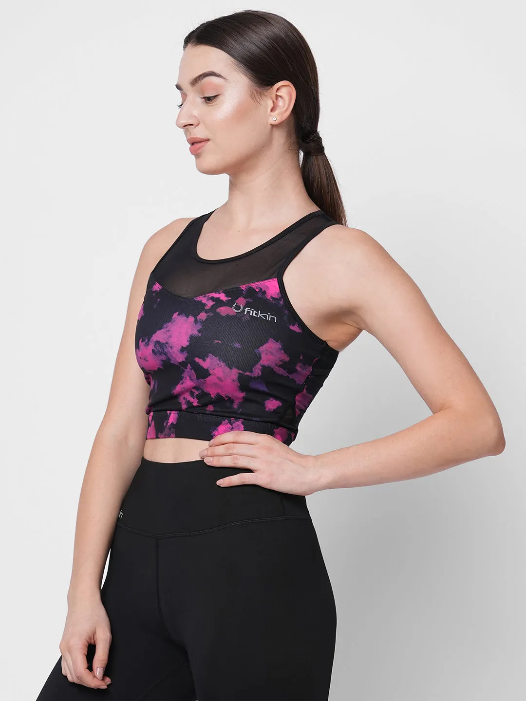 Multi print styled back sports bra