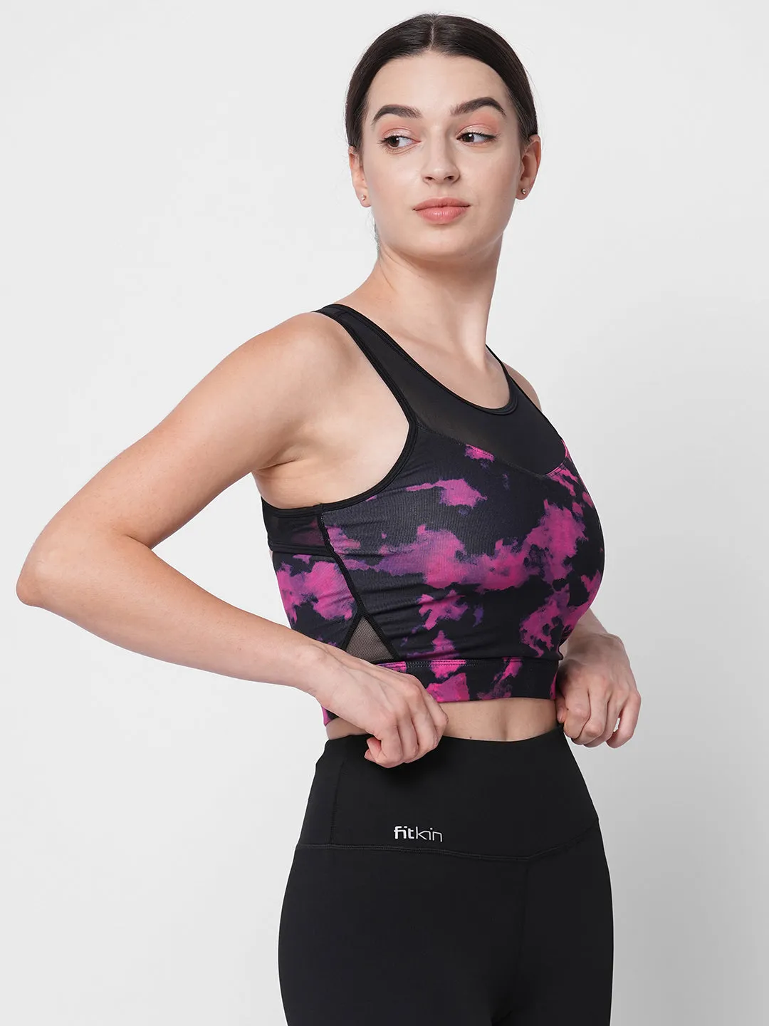 Multi print styled back sports bra