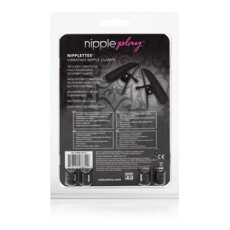 Nipple Play Nipplettes Vibrating Nipple Clamps - Black