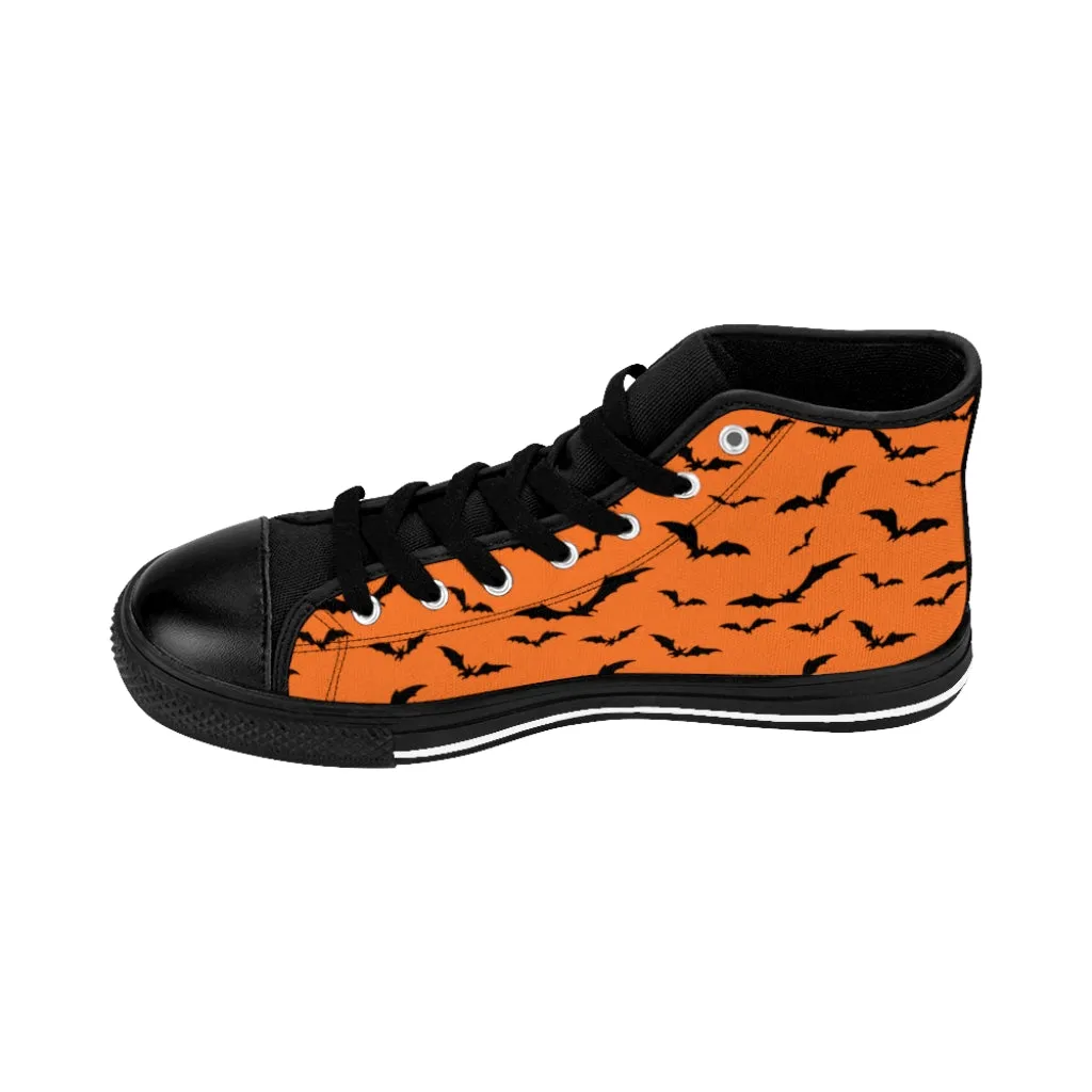 Orange Men's High-top Sneakers w/ Flying Bats