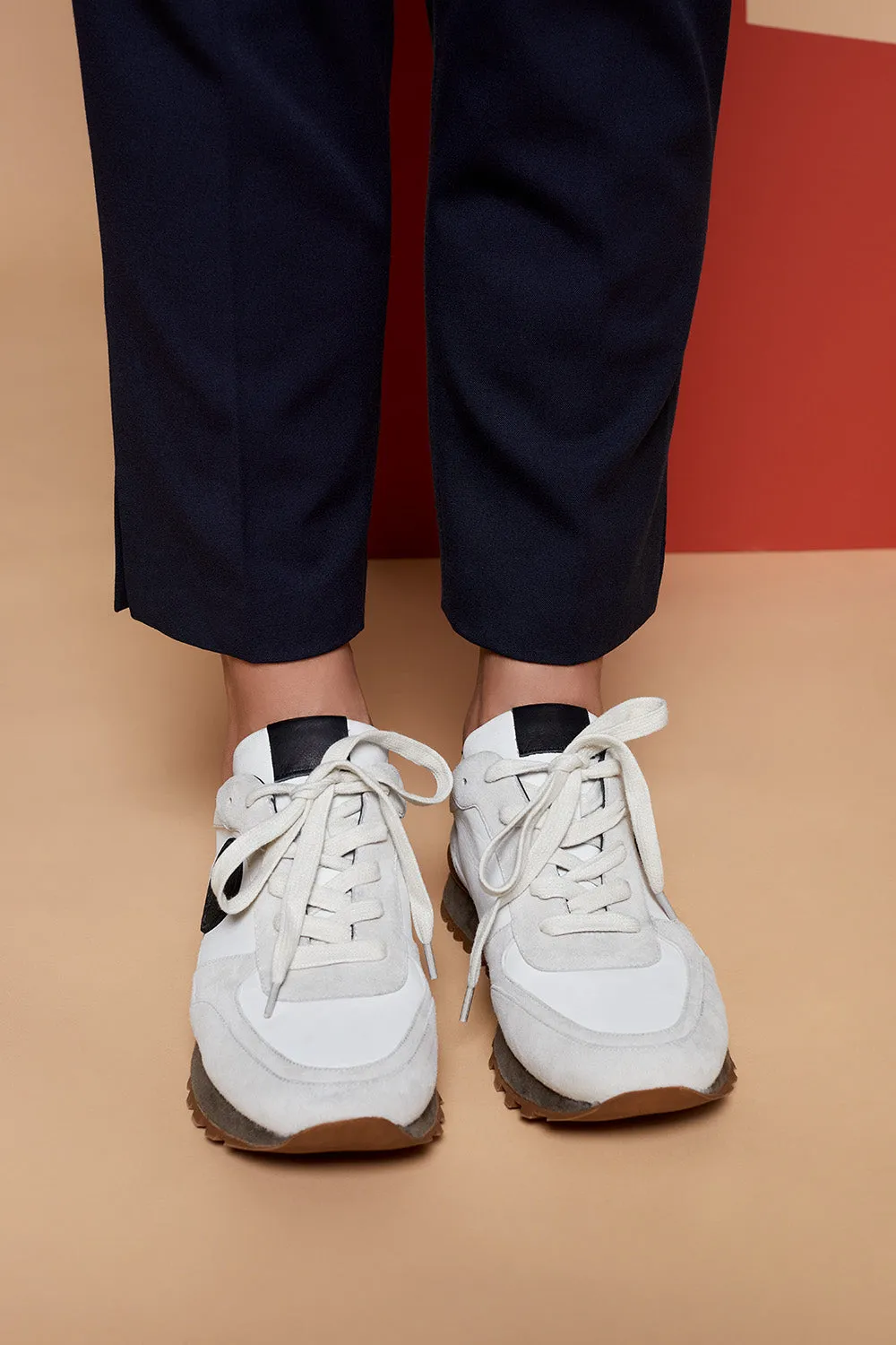 O.YOKO - Sneakers ivoire et grises bi matière