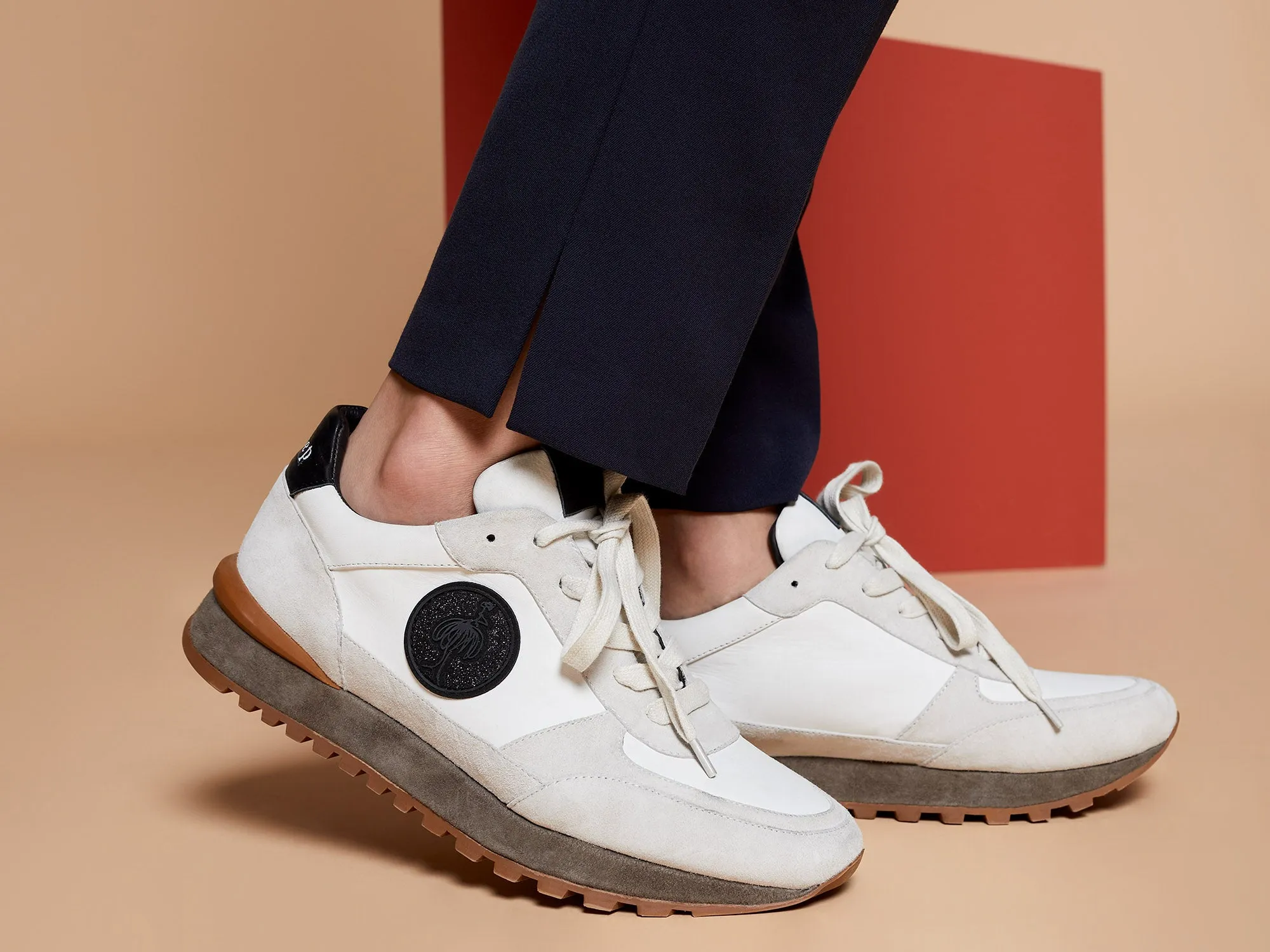 O.YOKO - Sneakers ivoire et grises bi matière