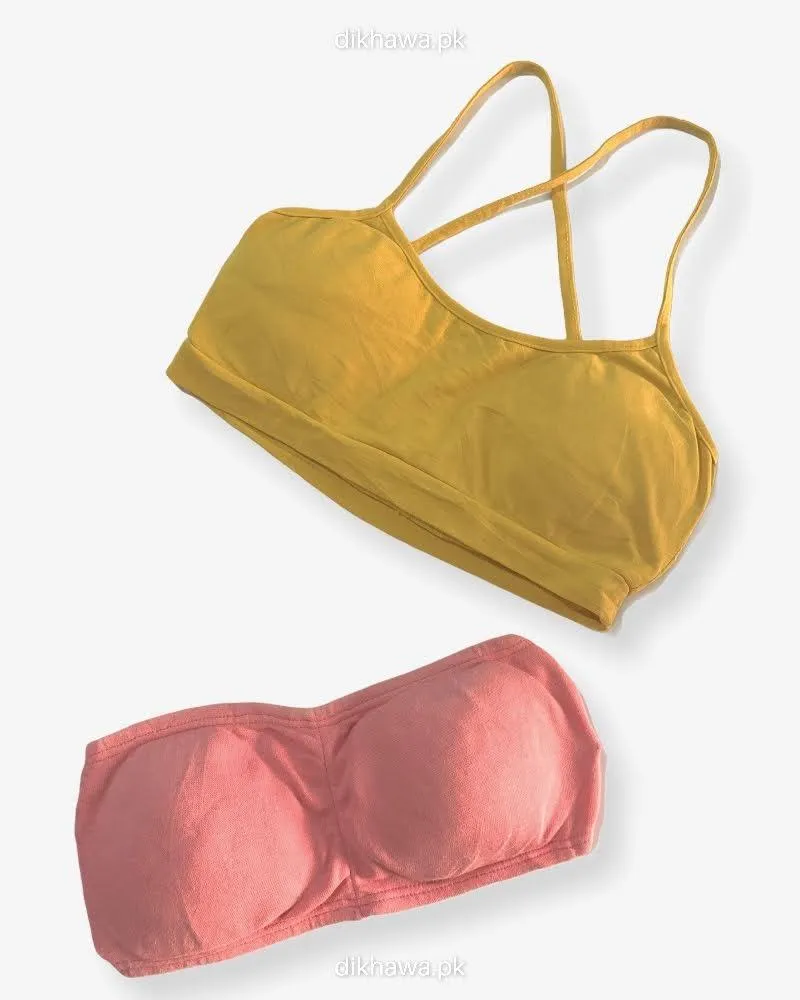 Pack off 2 - Women Tube Lightly Non Padded Bra - Strapless Sports Bra - Soft & Non Padded Bra