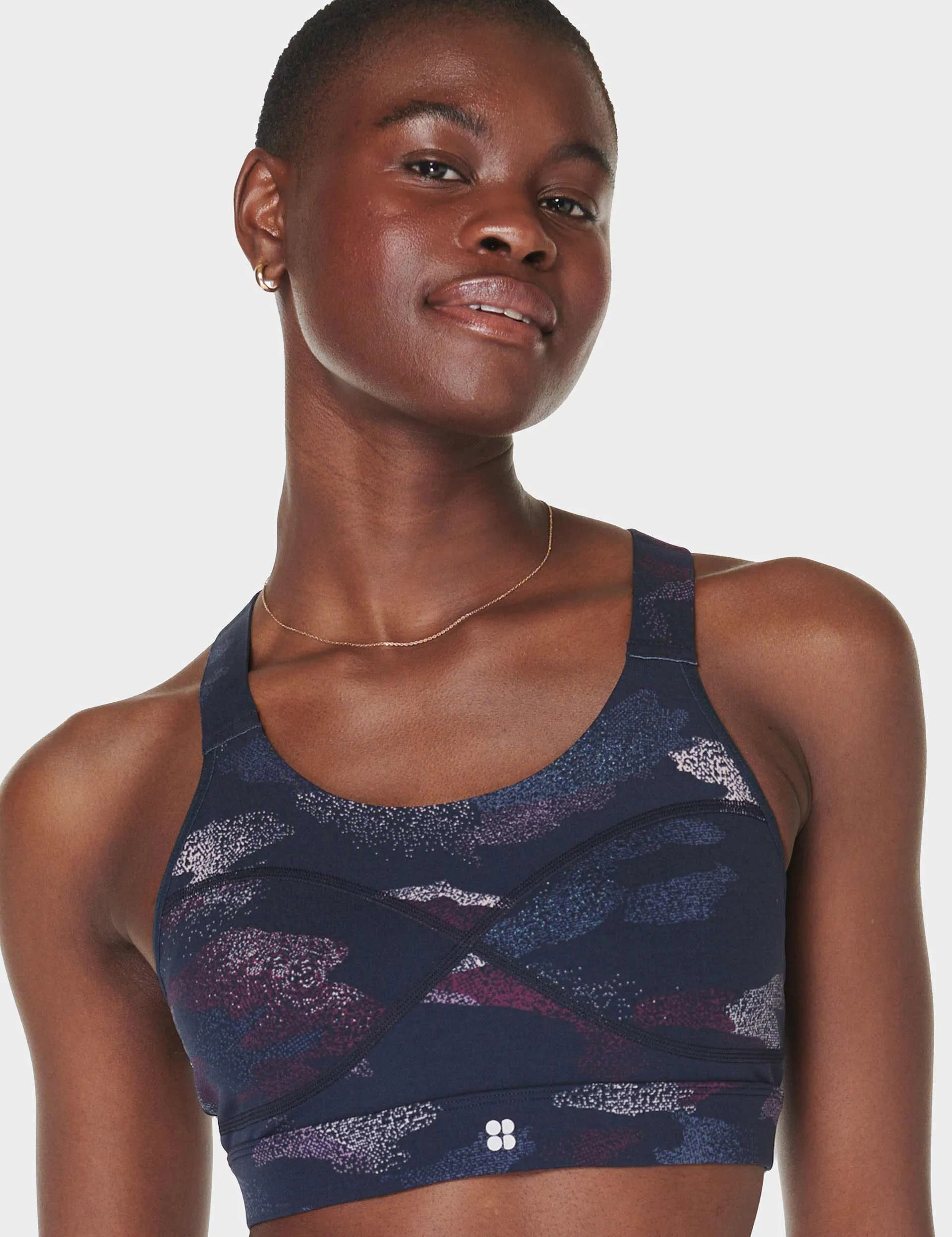 Power Medium Support Sports Bra - Blue Spray Camo Print