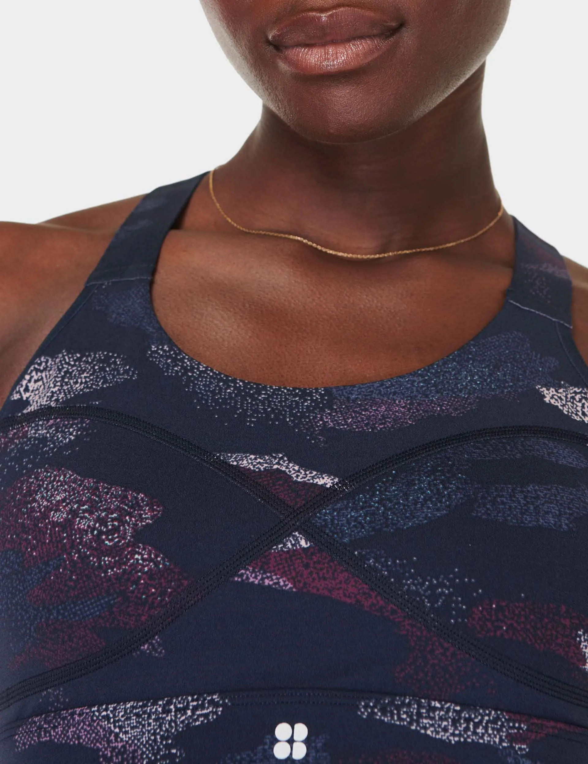 Power Medium Support Sports Bra - Blue Spray Camo Print