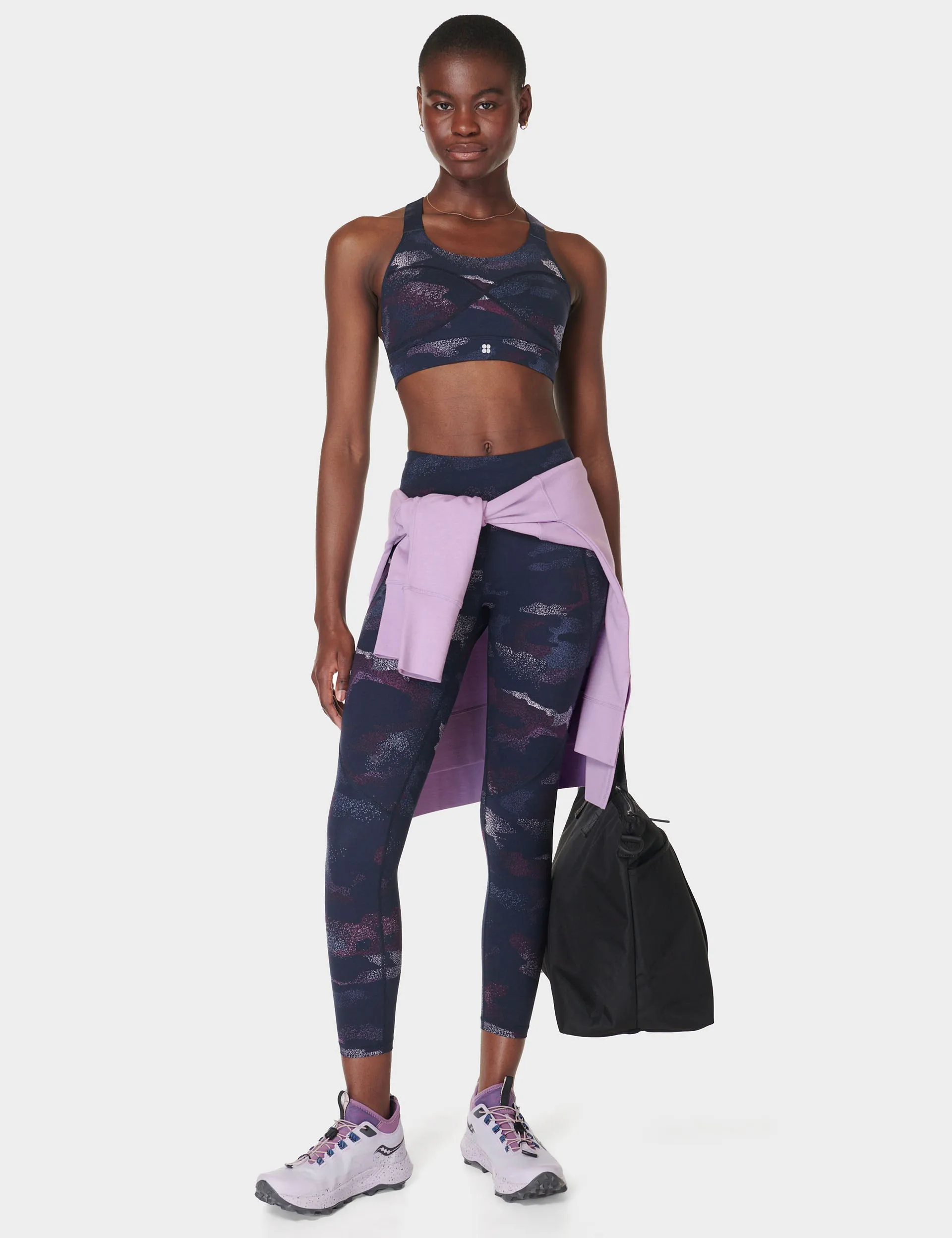 Power Medium Support Sports Bra - Blue Spray Camo Print