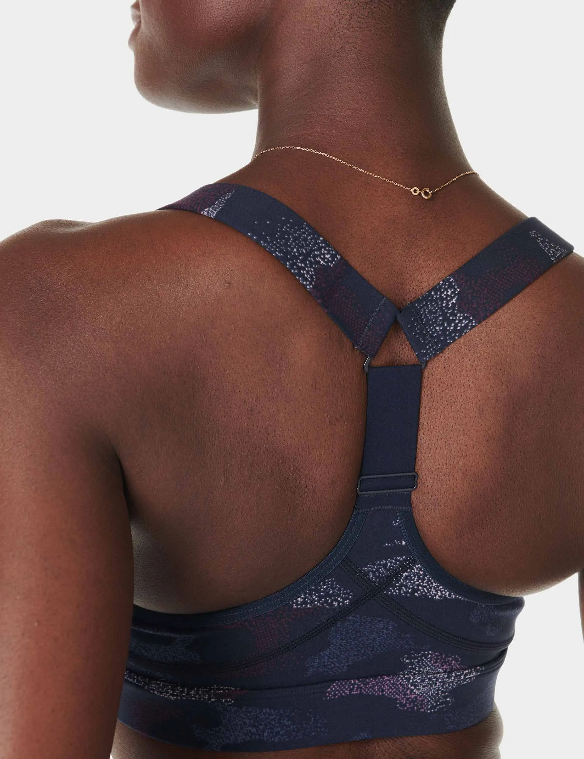 Power Medium Support Sports Bra - Blue Spray Camo Print