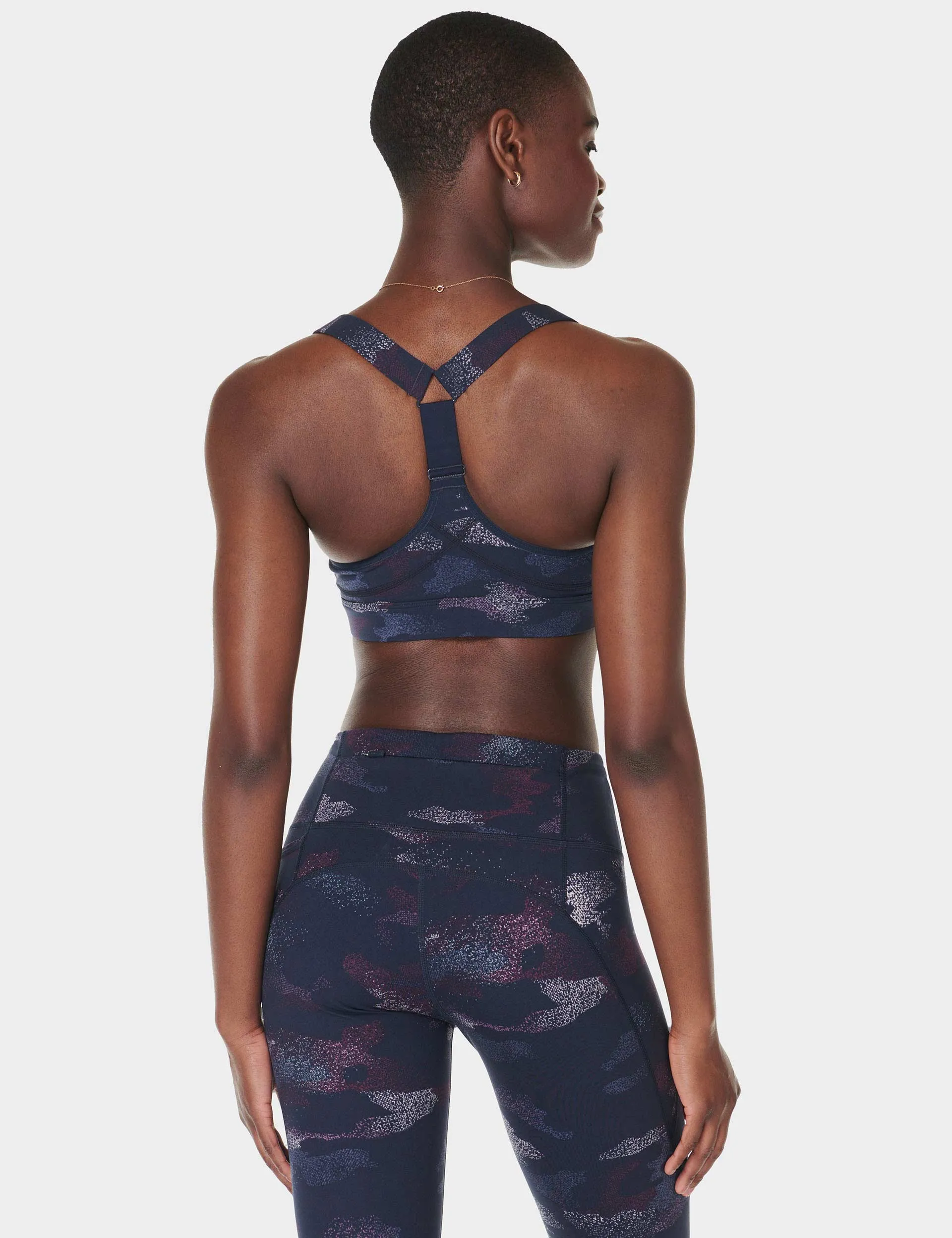 Power Medium Support Sports Bra - Blue Spray Camo Print