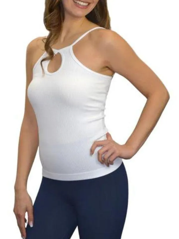 Quinn White Ribbed Keyhole Cami