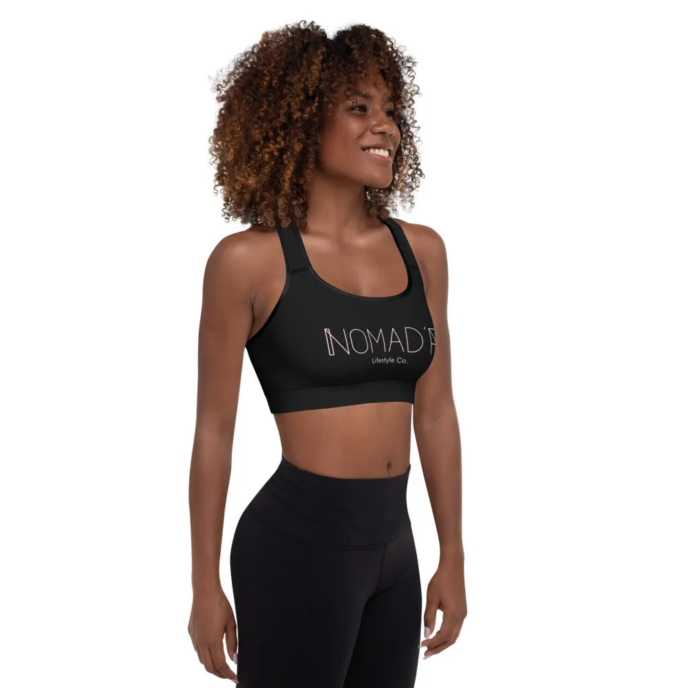 "NOMAD'R- BLACK/PINK" Padded Sports Bra