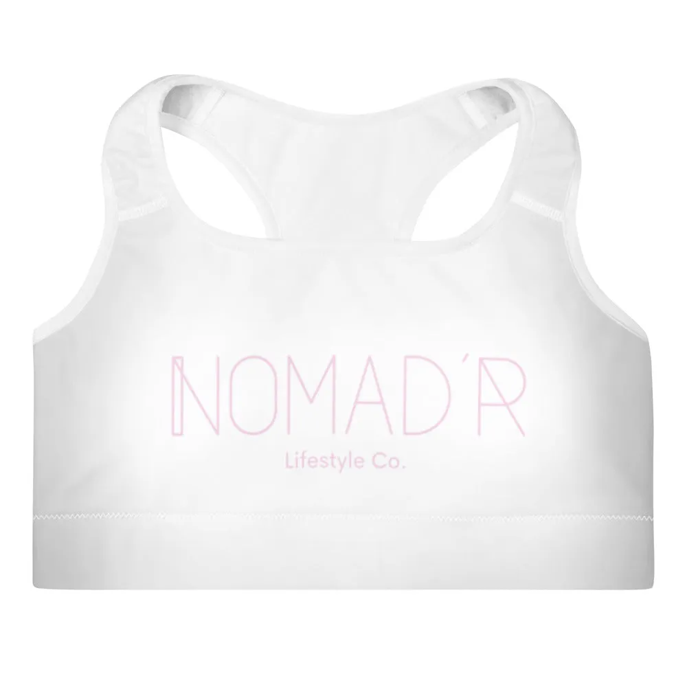 "NOMAD'R- WHITE/PINK" Padded Sports Bra