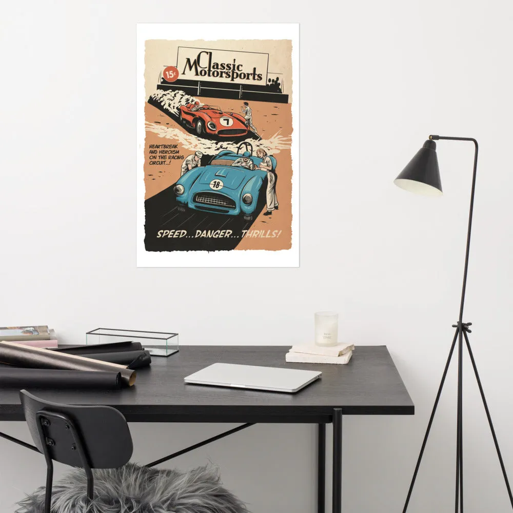 "Speed... Danger... Thrills!" Vintage Racing Poster