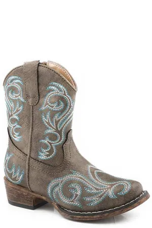 Roper Footwear Toddlers Vintage Brown Western Boots with All Over Turquoise Stitching
