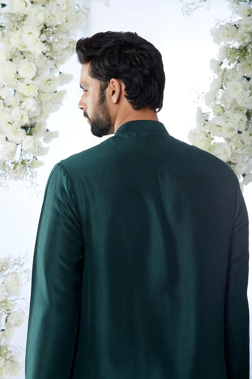 SG Emerald Green Mirror Open Sherwani Set